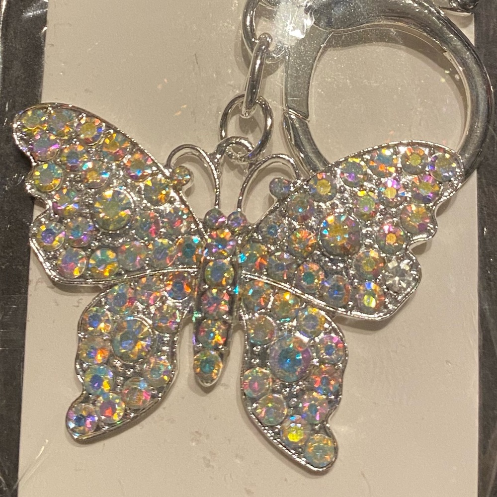 Silver Butterfly Keychain with Iridescent Crystals